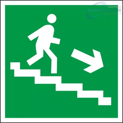 Знак направление к эвакуационному выходу по лестнице вниз направо