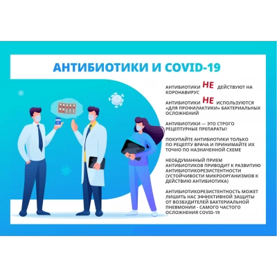 Стенд "Антибиотики и COVID-19" 42х60 см