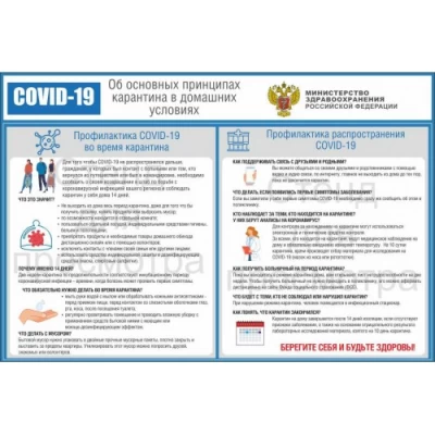 Стенд "Меры безопасности COVID-19" (Об основных принципах карантина в домашних условиях) 90х110 см