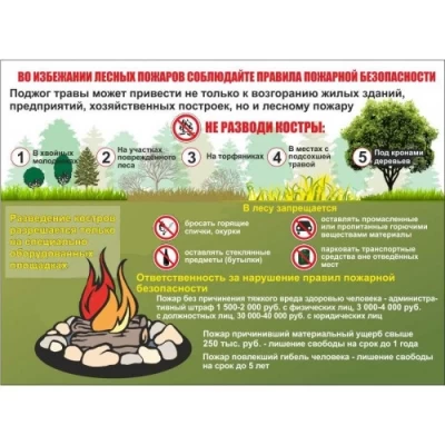 Стенд "Требования пожарной безопасности при разведении костров" (Во избежании лесных пожаров соблюдайте правила пожарной безопасности) 140х100 см